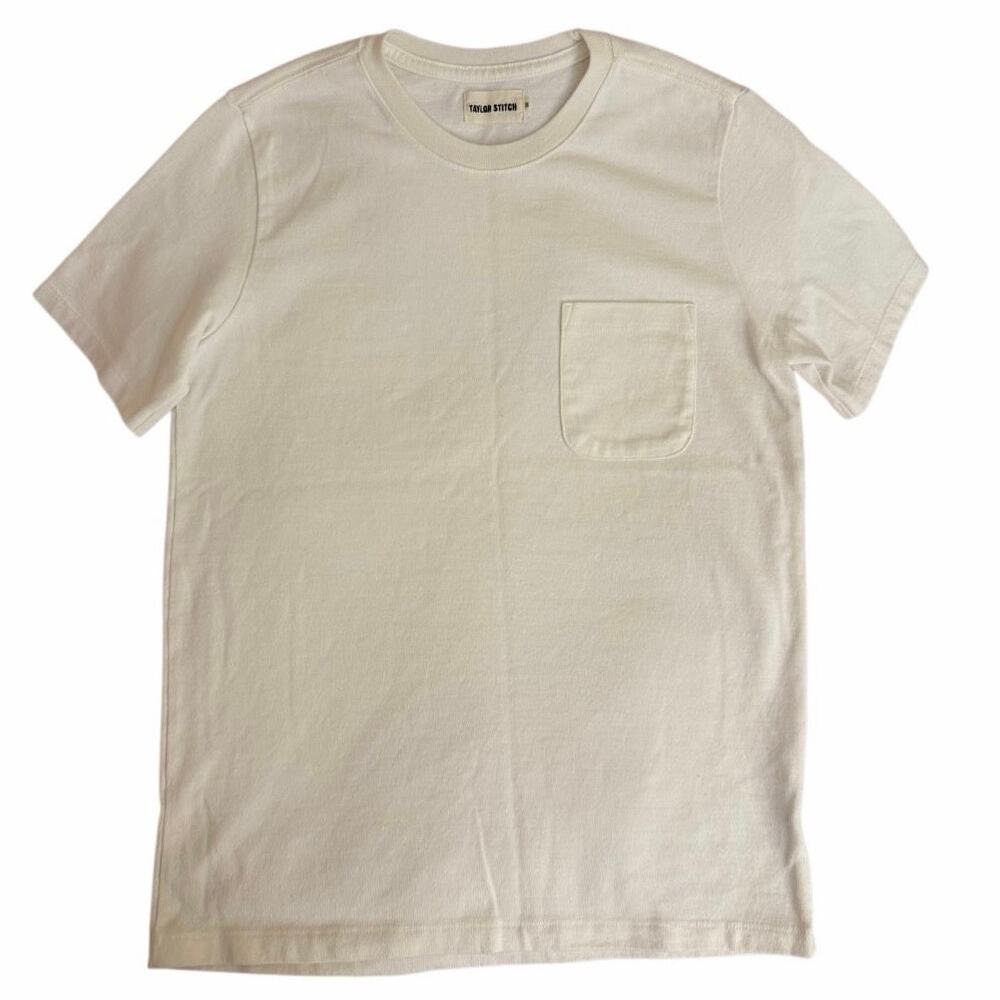 Taylor Stitch Basic Short Sleeve T-Shirt with Pocket Size 36 Small Cream White